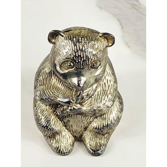 Panda Bear Silver Coin Bank 3 7/8" x 3" Piggy Bank Nursery Decor 90s Accent - Picture 2 of 14